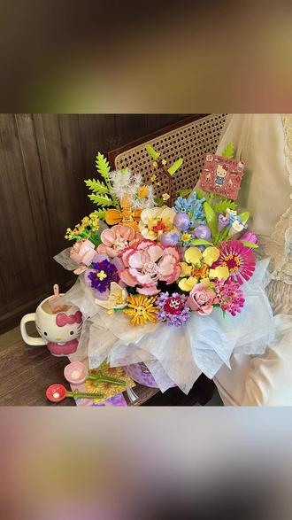 【哈喽kitty甜梦日记】悠鹿迪积木花束拼装一整套DIY材料包送材料包#积木花束 #DIY材料包 #哈喽kitty #手工拼装 #创意礼物