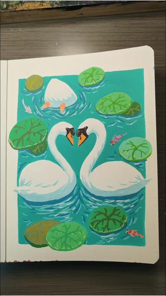 相亲相爱的鹅们。 #跟着抖音学画画 #简笔画教程 #丙烯马克笔绘画 翻翻乐(05)