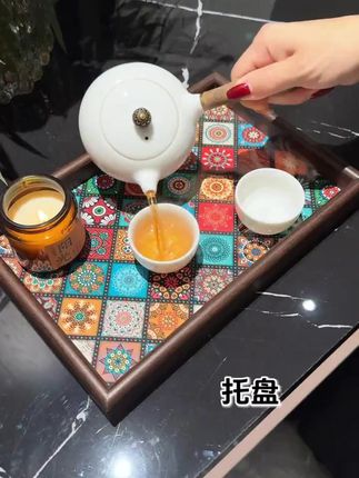 这个胡桃木纹搭配波西米亚风格的托盘真是百搭太有特殊了#好物分享  #家居好物  #托盘  #轻奢托盘  #波西米亚风格家居