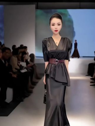 气质V领设计感不规则斜边荷叶边系带收腰显瘦百搭上衣女#@DOU+小助手