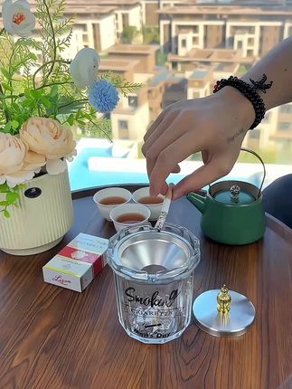 紫山竹带盖子防烟飞灰创意烟灰缸家用客厅办公室家用加厚玻璃烟盅 #好物推荐 #烟灰缸 #玻璃烟灰缸 #带盖子烟灰缸