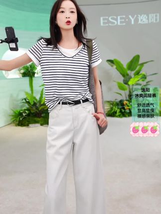 #奶昔白天丝#九分阔腿牛仔裤#女2025夏季#薄款小个子显瘦#百搭奶奶裤