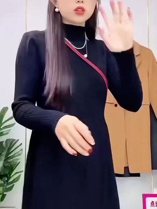 针织连衣裙 配大衣内搭赫本风法式毛衣裙,半高领打底针织连衣裙#针织连衣裙