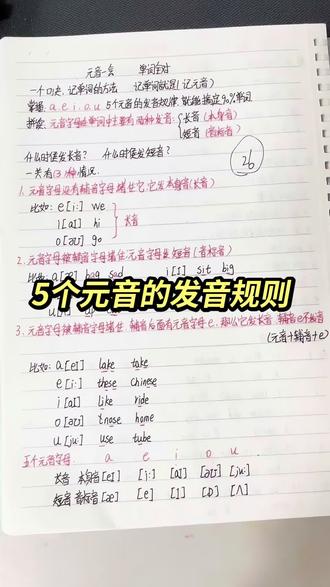 搞懂5个元音字母的发音规律,可以拼读90%的单词,📒笔记给大家放到最后啦,姐妹们自取哈#自然拼读 #国际音标 #英语 #创作者中心 #英语零基础