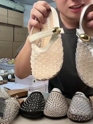 平底法式包头半拖鞋外穿女鞋网面透气舒适软底凉鞋#凉拖鞋 #平底法式半拖鞋#包头半拖鞋#网面透气半拖鞋