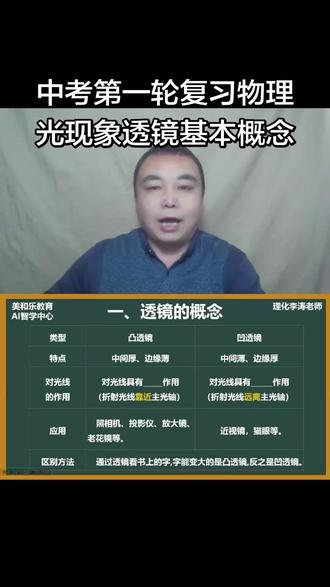 中考第一轮复习,物理,光学,光现象,透镜及其应用,透镜的基本概念,凸透镜,凹透镜,三条特殊光线,会聚作用,发散作用。#初中物理#深圳中考#透镜及其应用#三条特殊光线#凸透镜