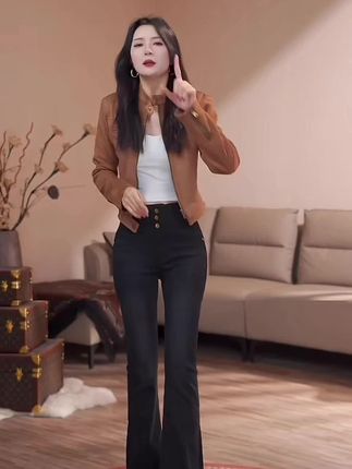 格雷黑喇叭牛仔裤女2025年秋季新款三粒扣高腰修身微喇叭牛仔裤子#牛仔裤