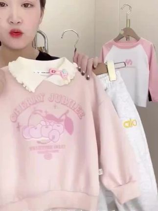 女童春秋装2025新款中大童初高中生女孩宽松翻领卫衣休闲运动裤 #好物推荐#热门 #爆款