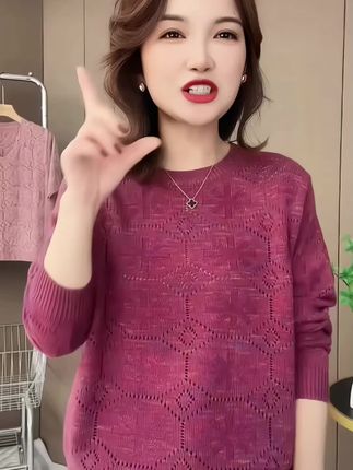 #品质女装 #新款圆领七彩棉线款#秋季女装韩版上衣#宽松圆领套头针织衫#高端轻奢女装