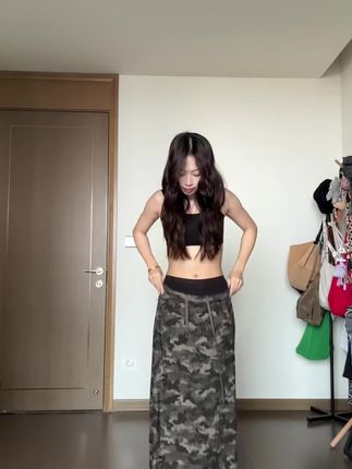 复古割破迷彩色抽绳A字半身裙女春夏高腰显瘦中长款直筒开叉裙子#裙子 #a字裙 #百搭裙子 #伞裙 #裙子推荐