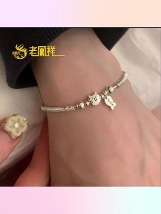 #饰品分享 简约串珠纯银小盘缠小猫吃鱼手链轻奢小众百搭精致手饰#强烈推荐 #银饰纯银 #仙女必备 #饰品搭配