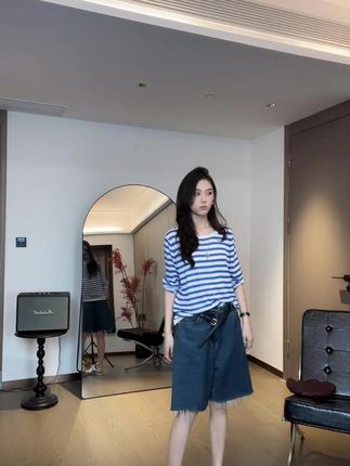 夏季新款T恤显瘦100%莱赛尔条纹罩衫休闲百搭上衣 #百搭上衣 #防晒套头衫 #条纹t恤 #T恤 #休闲上衣