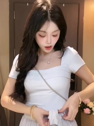 法式蓝色方领短袖连衣裙子女夏季2025新款爆款收腰显瘦长裙3541#连衣裙穿搭分享 #新款穿搭每日穿搭 #长裙穿搭技巧 #时尚穿搭每日更新