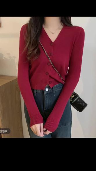 气质V领开衫针织衫女春夏外搭修身打底毛衣薄款显瘦短款长袖上衣#女人味穿搭 #春夏新款 #显瘦穿搭 #百搭开衫 #今日分享