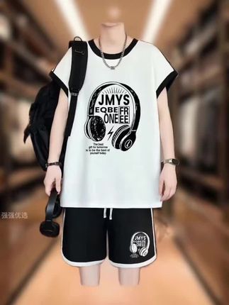 #潮流时尚引领者#清凉一夏 男装#帅气小哥运动套装#Jeanswest/真维斯夏季青少年学生港风坎肩套装男士两家套休闲运动#潮流穿搭