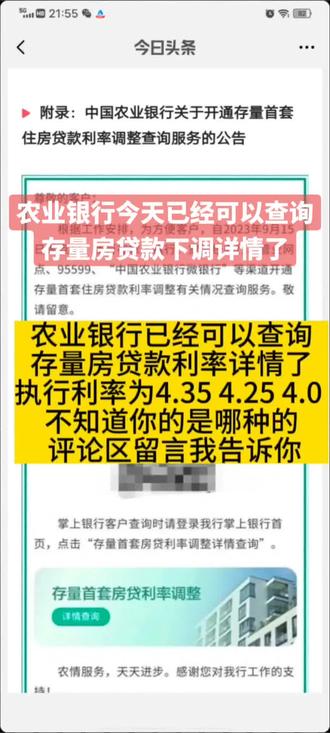 农业银行已经可以查询 存量房贷款利率详情了 执行利率为4.35 4.25 4.0 不知道你的是哪种的 评论区留言我告诉你 #房贷 #房产知识分享 #一个敢说真话的房产人