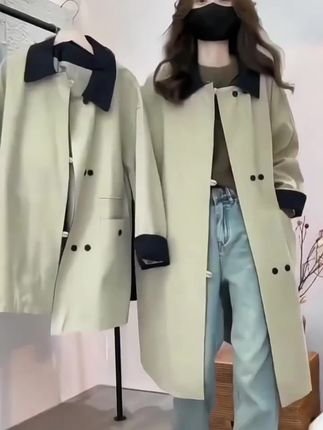 女森说秋季新款时尚拼接撞色中长款风衣女外套显瘦洋气气质上衣#与众不同