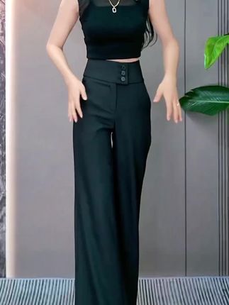 早秋新款高腰显瘦阔腿裤百搭休闲三扣微喇裤 8932-3#爆款热卖中 #休闲裤 #西装裤 #微喇裤