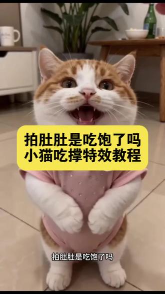 拍肚肚是吃饱了吗ai教程 Ai小猫吃饱了教程 小猫吃撑 小猫吃撑特效教程 ai猫猫说话可爱爆了 ai猫猫说话可爱爆了指令 #ai小可爱吃饱了 #即梦AI #AI分身戏精大赛 #我的AI分身杀疯了