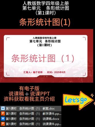 🌈第1课时 《条形统计图(1)》课时简介
本课时是四年级上册第七单元开篇课,聚焦认识条形统计图。从 “同学喜欢的运动” 等生活场景切入,展示其由标题、横轴(项目)、纵轴(数量)、直条组成,对比统计表凸显直观性。通过问题引导学生读取信息,理解纵轴刻度含义。课堂设置抢答、绘制简单图等活动,帮助学生掌握读表方法,建立统计意识,为后续学习打基础。
🈶配套上课资料➕说课PPT和配套的说课稿
🈶小数学任意年级,单元,课时的电子版说课PPT➕说课稿
参加说课比赛或者面试都可以,很多作品已经获奖,有需要的可以裙聊找我或者私信就可以啦
🌼所有文字,画面,内容均可按你自己的思路编辑调整
#说课PPT #说课 #小学数学说课 #说课稿 #条形统计图
❤❤❤柚子祝您说课成功