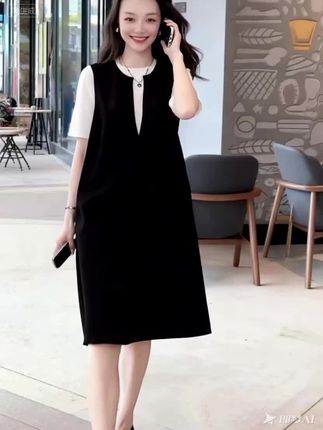 简约时尚黑色背心裙女2025春秋新款宽松显瘦遮肚子中长款百搭裙子#背心裙 #连衣裙 #新款上新 #洋气减龄 #时尚妈妈装