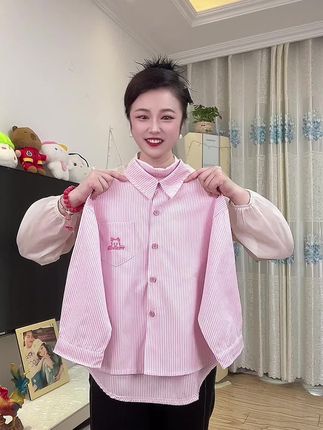 韩系条纹小衬衫!韩范十足!#衬衫穿搭 #高品质童装 #女童衬衫 #韩版穿搭 #潮童必备