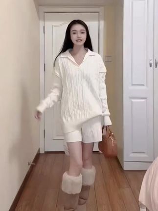 秋冬新款韩版翻领显瘦POLO麻花针织衫毛衣短裤时尚套装两件套潮@DOU+小助手 @DOU+上热门
