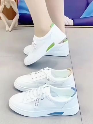 网/皮面新款小白鞋女款2025爆款百搭夏季透气平底休闲软底懒人鞋#小白鞋#运动鞋#休闲鞋#懒人鞋 #鞋子