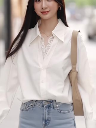 白色衬衫蕾丝拼接衬衣休闲法式宽松小众设计感衬衫#高级感穿搭 #今日穿搭 #新款时尚穿搭 #简约穿搭 #分享穿搭