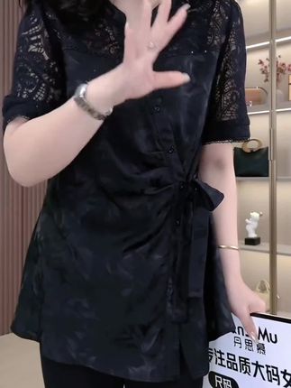 丹思慕夏季新款大码女装洋气气质简约刺绣显瘦遮肉收腰衬衫