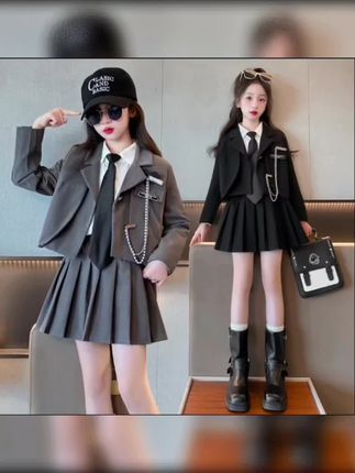 @DOU+上热门 女童jk套装春秋2025新款大童学院风西装衬衣百褶裙儿童女孩小西服#jk套装#学院风套装 #春秋穿搭 #女童穿搭@巨量千川