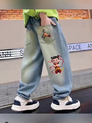 男童春秋新款哪吒卡通牛仔裤上线啦~#面料柔软舒适透气#阳光帅气#时尚百搭~