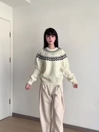 miu系费尔岛菱格毛衣男秋季美式复古提花圆领针织衫情侣内搭上衣#新款上新 #穿出自己风格