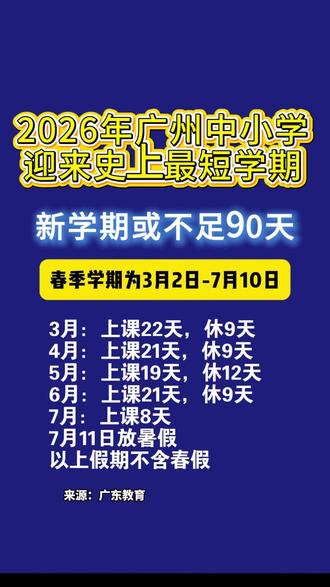 2026年广州中小学将迎来史上最短学期,新学期可能不足90天!家长们天都要塌了!#广州教育资讯#广州教育#广州教育头条