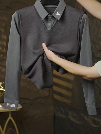 男士秋冬假两件衬衫领毛衣,你想要的在这里