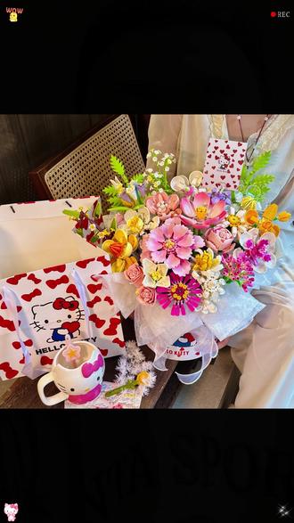 【哈喽kitty甜梦日记】悠鹿迪积木花束拼装一整套DIY材料包送材料包#积木花DIY #哈喽kitty周边 #手工材料包 #拼装玩具 #少女心好物