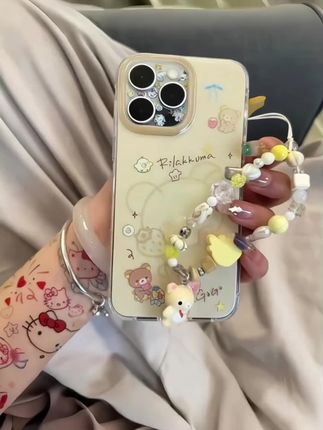 奶黄线条轻松熊适用苹果15太空壳iPhone16全包苹果13新款女款高级#高级感#手机壳#这个手机壳真的长在我心巴上了 #快分享给你的好友 #数码科技