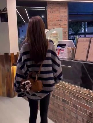 秋季条纹针织衫鲨鱼裤套装#秋季舒适套装#宽松套装#洋气好看套装