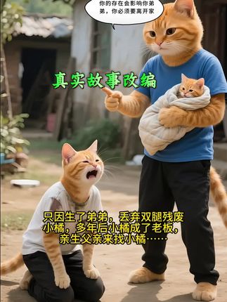 故事根据网友投稿改编,原型是父母生了小儿子,把双脚不能走路8岁大儿子遗弃。儿子被县城里老人收留,长大后小橘凭借自己努力开了一个面食公司,后面父母来找他相认,大儿子给了他们一笔钱就再也没联系。#感恩孝道#做人要厚道要心地善良才是本份 #猫咪#感人故事