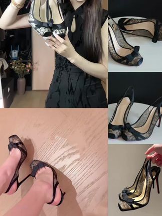 2025早秋新款黑色高跟鞋女蝴蝶结蕾丝性感单鞋 #时尚高跟鞋 #仙女鞋 #蕾丝高跟鞋#单鞋