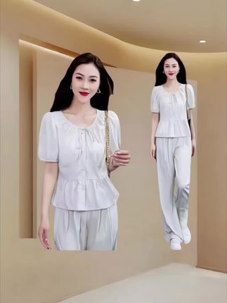 舒适百搭套装2025夏季新款,慵懒风清:/ 爽透气上衣裤子两件套