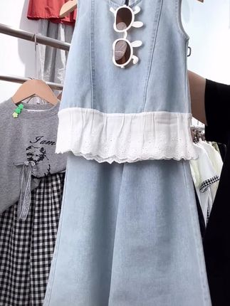 2025女童牛仔时尚洋气薄款牛仔套装无袖阔腿裤韩版宽松休闲亲子装#牛仔套装 #阔腿裤 #宽松版型 #休闲时尚 #洋气小衫