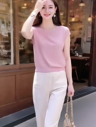 天丝夏季薄款休闲百搭V领短袖T恤女2025新款宽松显瘦纯色针织上衣