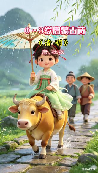 启蒙古诗《清明》清明时节雨纷纷 路上行人欲断魂#每日古诗打卡 #古诗#古诗词#和抖音一起学古诗 #古诗打卡 #早教