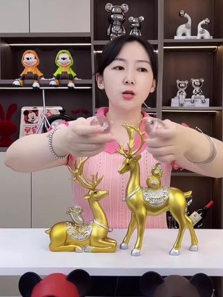 创意百财福鹿高档摆件客厅电视柜酒柜玄关装饰品新房乔迁送人礼物#家居摆件 #电视柜摆件 #玄关摆件 #酒柜摆件