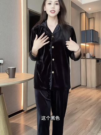 纯欲黑色蕾丝拼接金丝绒睡衣女冬季2025新款家居服大码套装可外穿】#睡衣#点击小黄车直接购买 @巨量千川