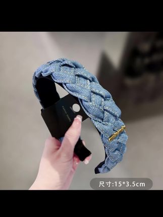 #复古牛仔褶皱发箍布艺#复古牛仔褶皱发箍布艺头箍女法式个性高级感宽边发窟发饰#我要做彩铃