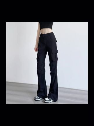 微喇叭工装裤女2025春夏透气薄款小个子窄版显瘦防晒上班黑色裤子#微喇叭裤#工装裤#防晒裤#显瘦工装裤#窄版工装裤