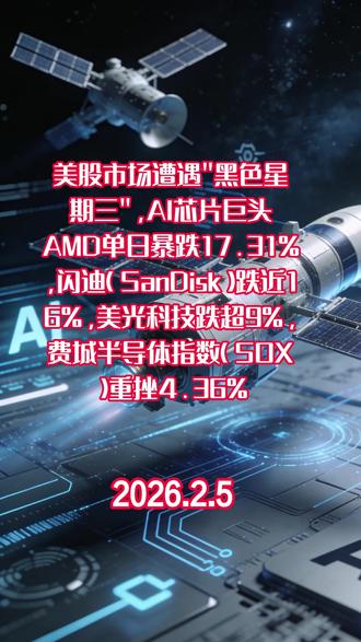 美股市场遭遇"黑色星期三",AI芯片巨头AMD单日暴跌17.31%,闪迪(SanDisk)跌近16%,美光科技跌超9%,费城半导体指数(SOX)重挫4.36%
#今日头条 #热点信息#股市 #科技资讯 #人工智能#今日热点#新闻 #AI应用 #股票 #大模型应用