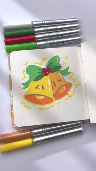 丙烯马克笔|第1天|“圣诞铃铛”#画画 #一起学画画 #圣诞铃铛 #丙烯马克笔 #简笔画